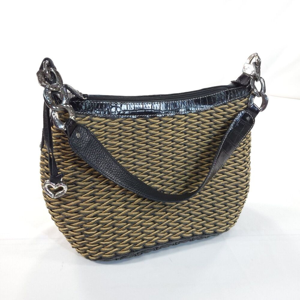 Britghton Rafia Woven Single Strap Handbag Brown Black